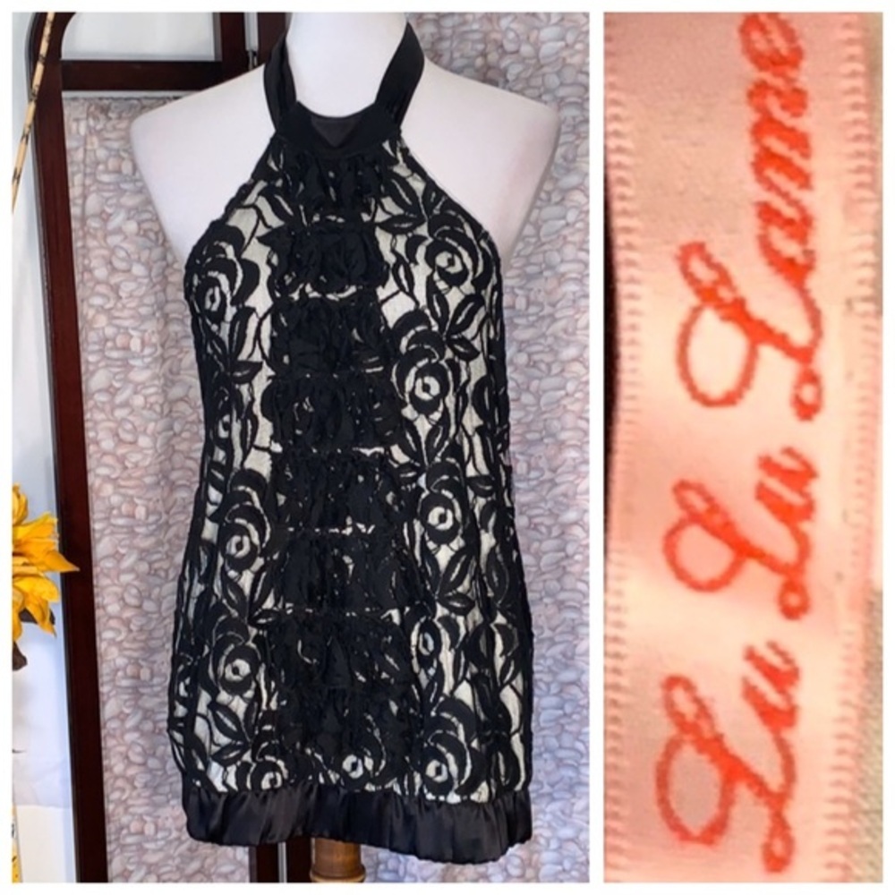 Lu Lu Lame black lace with white lining halter top.